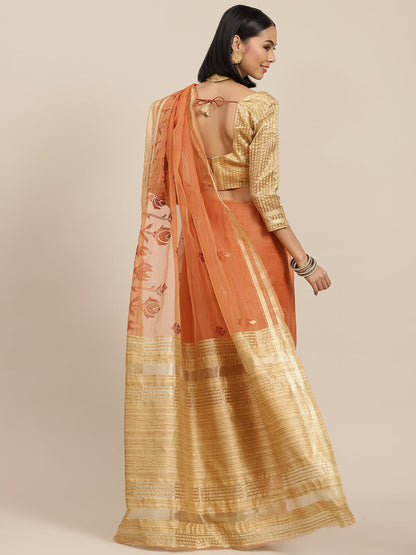 Indyancart RV Women's Organza And Embroidery Work Saree With Blouse ( KVD1524 )
