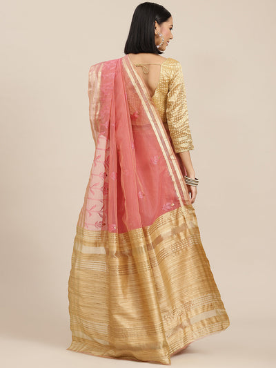 Indyancart RV Women's Organza And Embroidery Work Saree With Blouse ( KVD1525 )