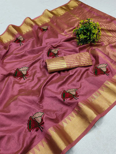 Indyancart RV Women's Assam Cotton Silk With Thread And Zari Embroidery Saree With Blouse ( KVD1530 )