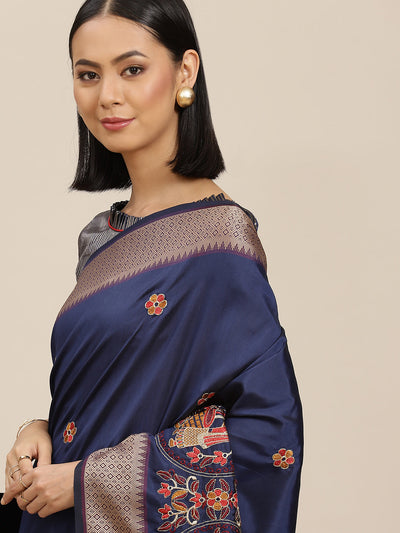 Indyancart RV Women's Soft Cotton Silk With Colourful Thread Embroidery Saree With Blouse ( KVD1537 )