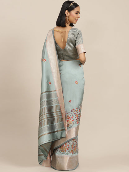 Indyancart RV Women's Soft Cotton Silk With Colourful Thread Embroidery Saree With Blouse ( KVD1538 )