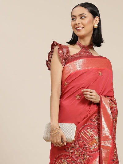 Indyancart RV Women's Soft Cotton Silk With Colourful Thread Embroidery Saree With Blouse ( KVD1540 )
