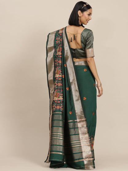 Indyancart RV Women's Soft Cotton Silk With Colourful Thread Embroidery Saree With Blouse ( KVD1541 )
