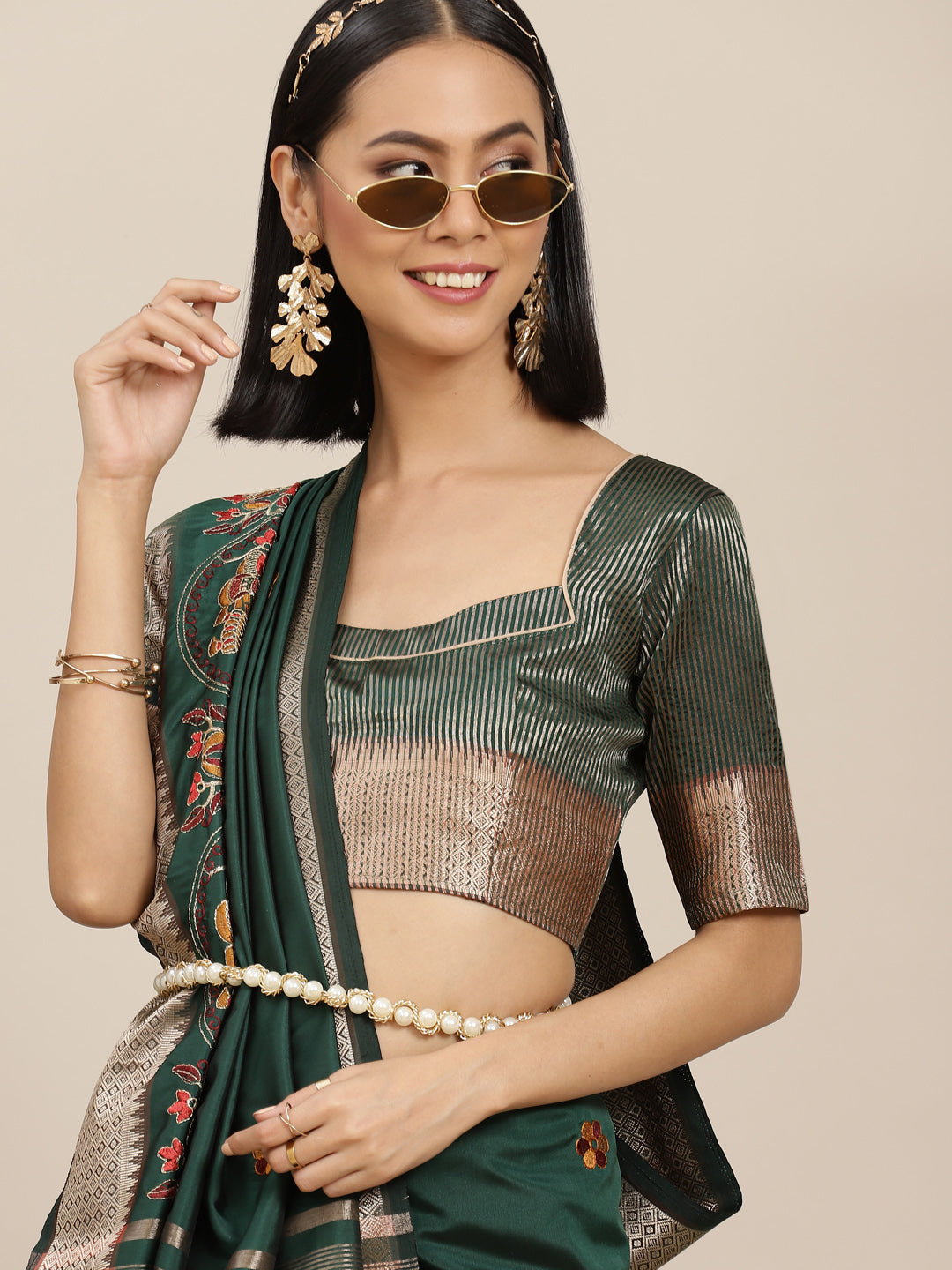 Indyancart RV Women's Soft Cotton Silk With Colourful Thread Embroidery Saree With Blouse ( KVD1541 )