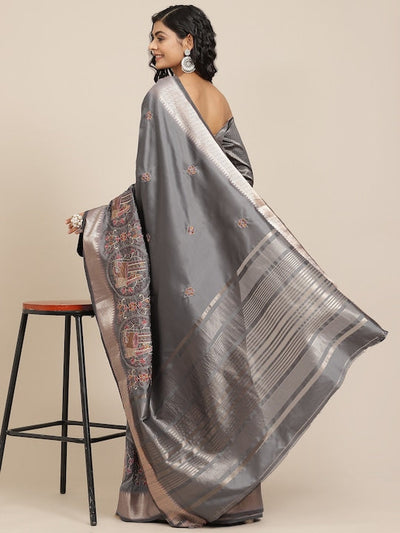 Indyancart RV Women's Soft Cotton Silk With Colourful Thread Embroidery Saree With Blouse ( KVD1542 )