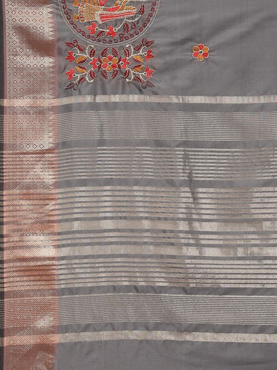 Indyancart RV Women's Soft Cotton Silk With Colourful Thread Embroidery Saree With Blouse ( KVD1542 )