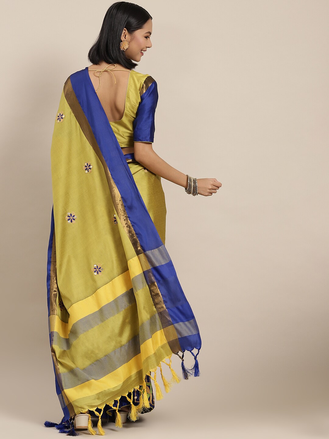 Indyancart RV Women's Designer Traditional Embroidered Cotton Silk Saree With Blouse ( KVD1567 )