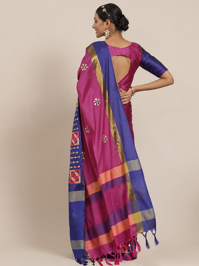 Indyancart RV Women's Designer Traditional Embroidered Cotton Silk Saree With Blouse ( KVD1569 )