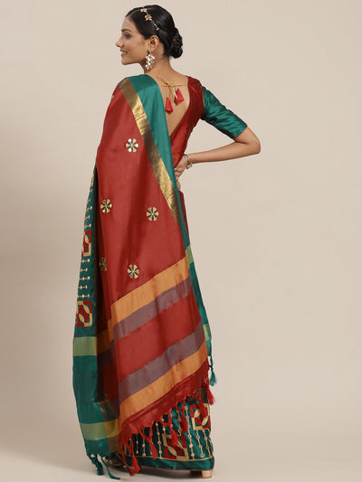 Indyancart RV Women's Designer Traditional Embroidered Cotton Silk Saree With Blouse ( KVD1570 )