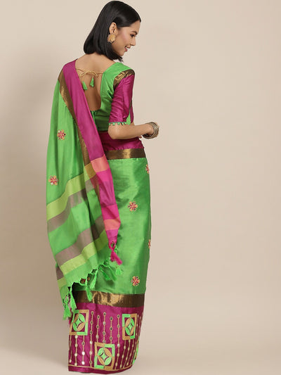 Indyancart RV Women's Designer Traditional Embroidered Cotton Silk Saree With Blouse ( KVD1571 )