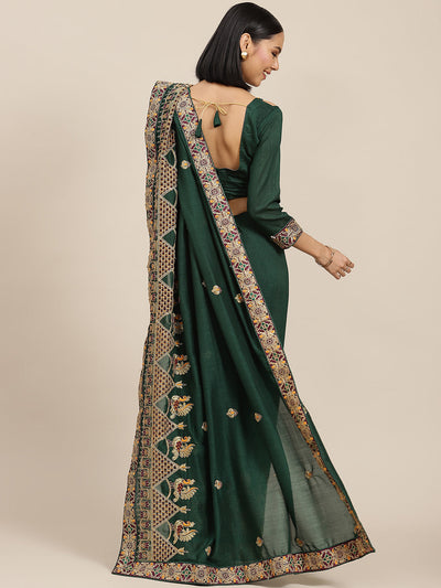 Indyancart RV Women's Vichitra Silk With Zari Embroidered Saree With Blouse ( KVD1596 )