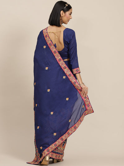 Indyancart RV Women's Vichitra Silk With Zari Embroidered Saree With Blouse ( KVD1598 )