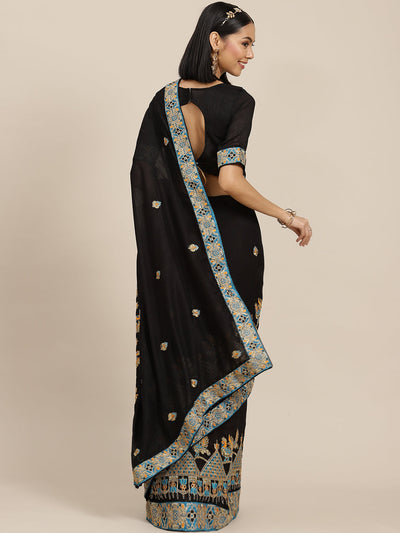 Indyancart RV Women's Vichitra Silk With Zari Embroidered Saree With Blouse ( KVD1599 )