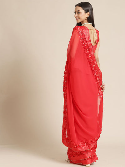Indyancart RV Women's Designer Ribbon Work Georgette Saree with Blouse ( KVD16 )