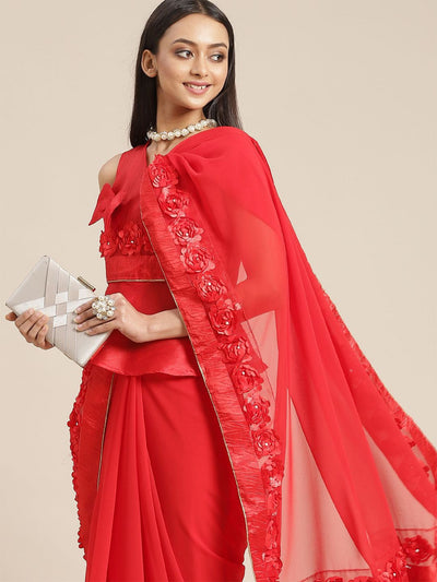 Indyancart RV Women's Designer Ribbon Work Georgette Saree with Blouse ( KVD16 )
