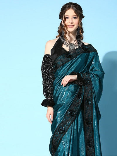 Indyancart RV Women's Rangoli Silk Saree With Detachable Sleeve Fancy Saree ( KVD1617 )
