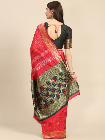 Indyancart RV Women's Banarasi Cotton Silk With Zari weaving Bandhani Saree  ( KVD1641 )