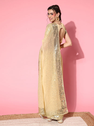 Indyancart RV Women's Elegant Georgette Sequins Embroidered Saree with Designer Blouse ( KVD1659 )