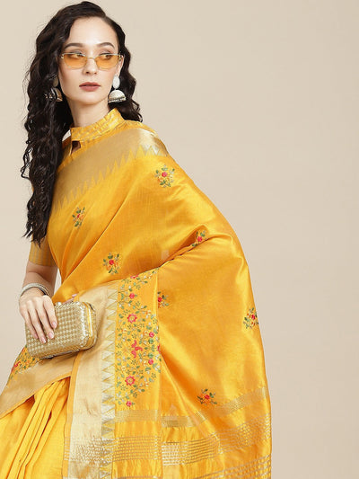 Indyancart RV Women's Elegant Assam Cotton Silk Embroidered Saree with Temple Contrast Border  ( KVD1699 )