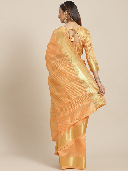 Indyancart RV Women's Assam Silk With Golden Broad Border Saree  ( KVD1716 )