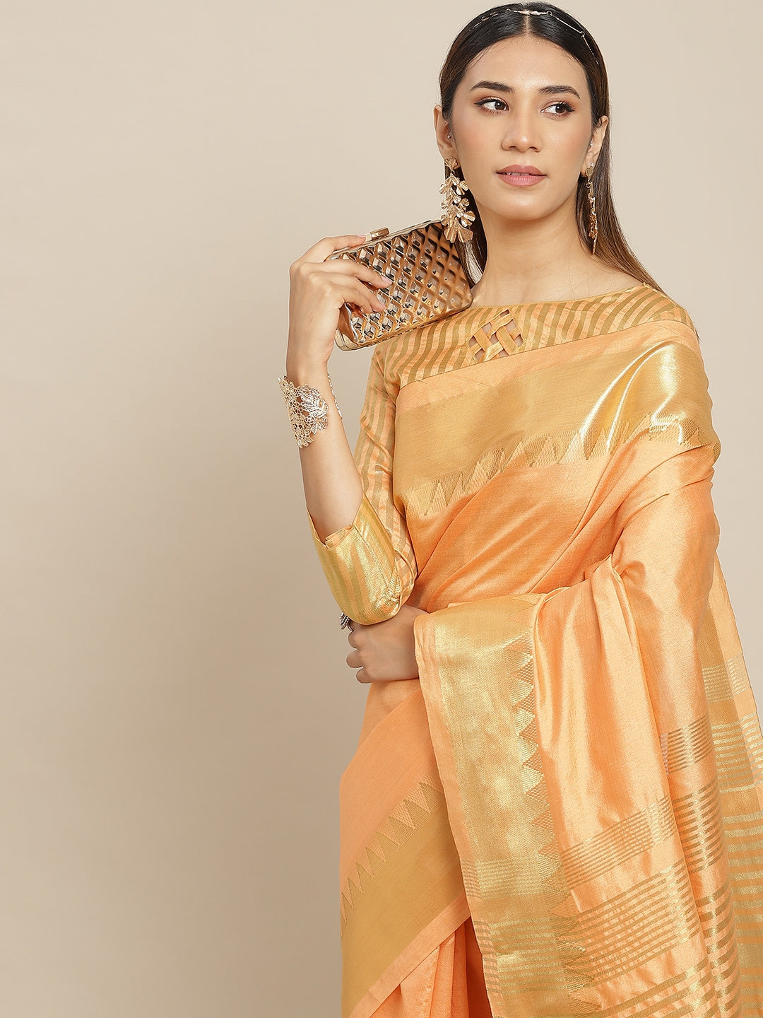 Indyancart RV Women's Assam Silk With Golden Broad Border Saree  ( KVD1716 )