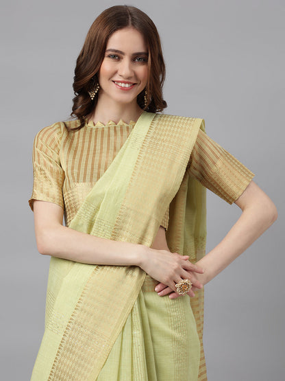 Indyancart RV Women's Designer Cotton Silk Linen Saree with Golden Border & Sequins Work ( KVD1730 )