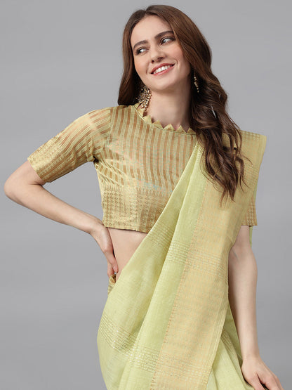 Indyancart RV Women's Designer Cotton Silk Linen Saree with Golden Border & Sequins Work ( KVD1730 )