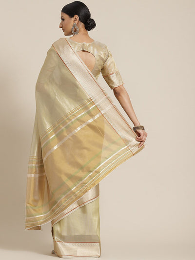 Indyancart RV Women's Elegant Cotton Silk Linen Saree with Designer Golden Border ( KVD1744 )