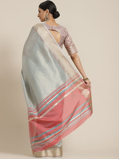 Indyancart RV Women's Elegant Cotton Silk Linen Saree with Designer Golden Border ( KVD1747 )