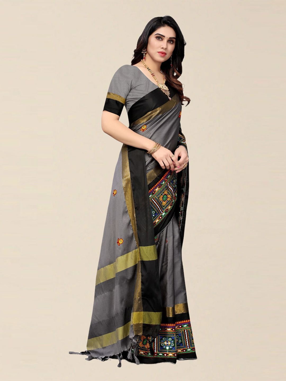 Indyancart RV Women's Designer Cotton Silk Embroidered Saree with Heavy Border ( KVD1754 )