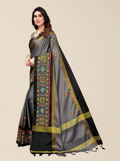 Indyancart RV Women's Designer Cotton Silk Embroidered Saree with Heavy Border ( KVD1754 )