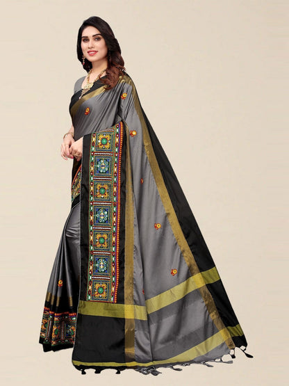 Indyancart RV Women's Designer Cotton Silk Embroidered Saree with Heavy Border ( KVD1754 )