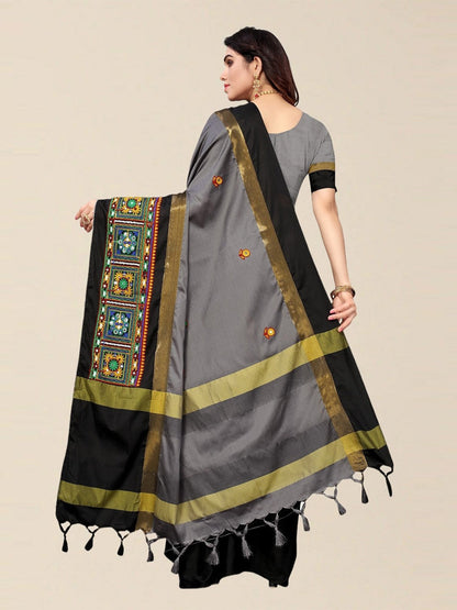 Indyancart RV Women's Designer Cotton Silk Embroidered Saree with Heavy Border ( KVD1754 )