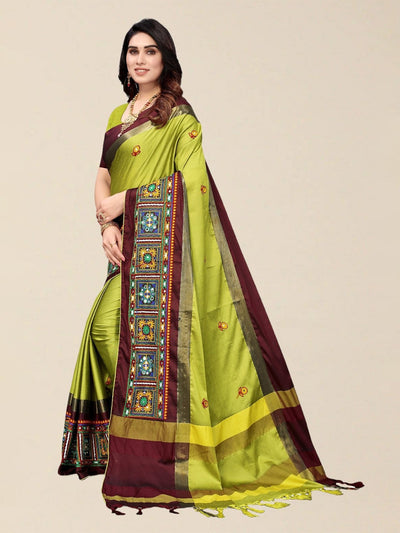 Indyancart RV Women's Designer Cotton Silk Embroidered Saree with Heavy Border ( KVD1755 )