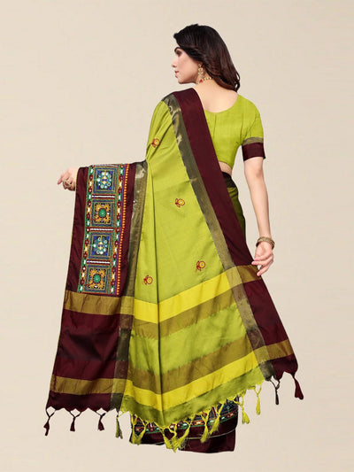 Indyancart RV Women's Designer Cotton Silk Embroidered Saree with Heavy Border ( KVD1755 )