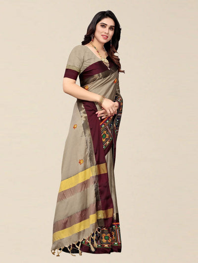 Indyancart RV Women's Designer Cotton Silk Embroidered Saree with Heavy Border ( KVD1756 )