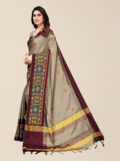 Indyancart RV Women's Designer Cotton Silk Embroidered Saree with Heavy Border ( KVD1756 )