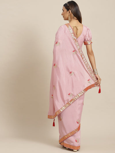 Indyancart RV Women's Designer Vichitra Georgette Embroidered Saree with Jacquard Lace With Blouse ( KVD1796 )