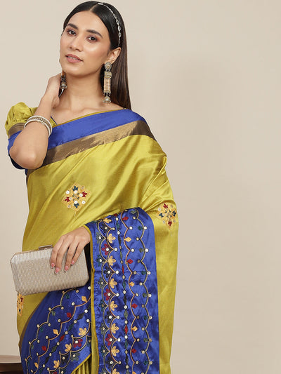 Indyancart RV Women's Exquisite Aangi Cotton Silk Saree with Multi-Color Thread & Sequins Embroidery With Blouse ( KVD1812 )