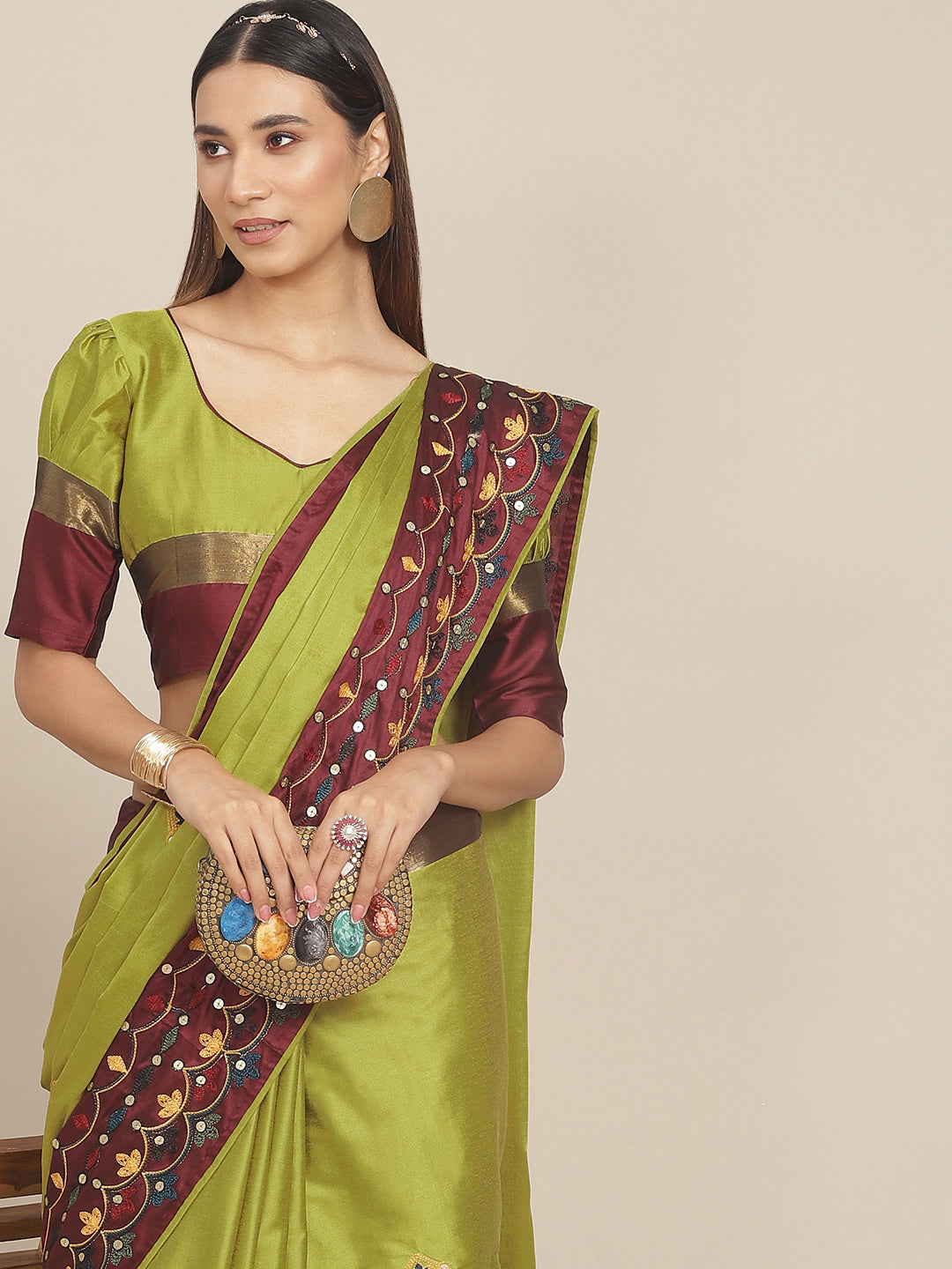 Indyancart RV Women's Exquisite Aangi Cotton Silk Saree with Multi-Color Thread & Sequins Embroidery With Blouse ( KVD1814 )