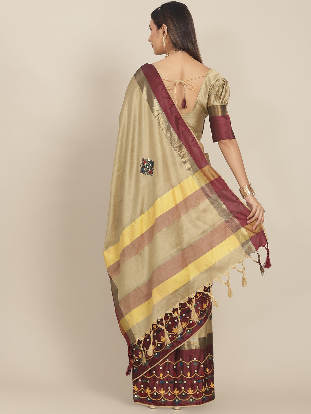 Indyancart RV Women's Exquisite Aangi Cotton Silk Saree with Multi-Color Thread & Sequins Embroidery With Blouse ( KVD1818 )