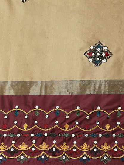 Indyancart RV Women's Exquisite Aangi Cotton Silk Saree with Multi-Color Thread & Sequins Embroidery With Blouse ( KVD1818 )