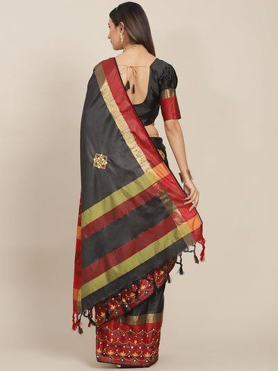 Indyancart RV Women's Exquisite Aangi Cotton Silk Saree with Multi-Color Thread & Sequins Embroidery With Blouse ( KVD1821 )