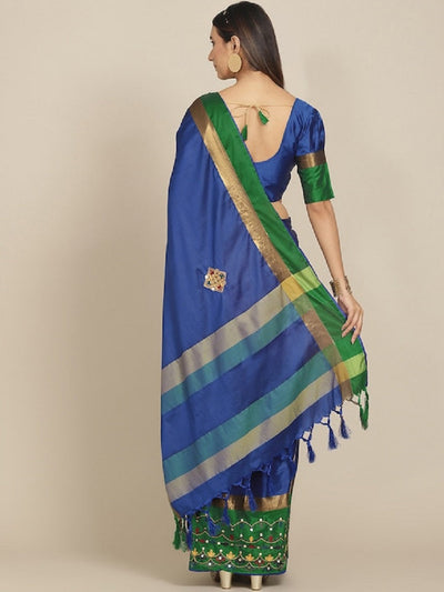Indyancart RV Women's Exquisite Aangi Cotton Silk Saree with Multi-Color Thread & Sequins Embroidery With Blouse ( KVD1822 )