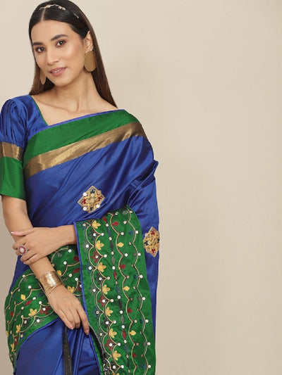 Indyancart RV Women's Exquisite Aangi Cotton Silk Saree with Multi-Color Thread & Sequins Embroidery With Blouse ( KVD1822 )