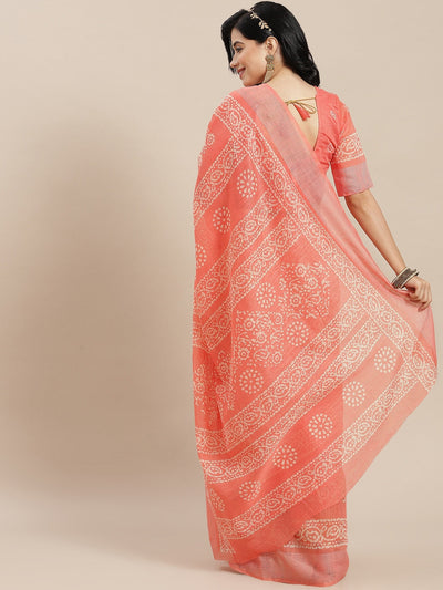 Indyancart RV Women's Elegant Linen Blend Cotton Block Print Saree with Matching Blouse
 ( KVD1835 )
