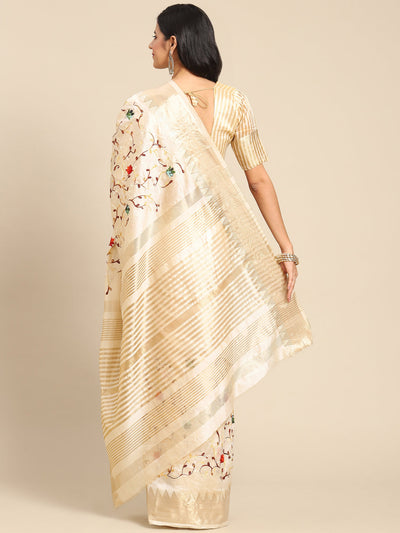 Indyancart RV Women's Elegant Assam Cotton Silk Saree with Thread Embroidery & Golden Zari Border With Blouse ( KVD1891 )