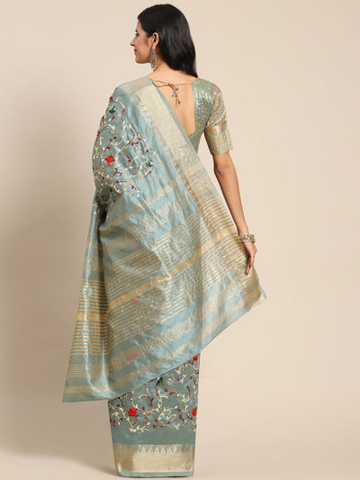 Indyancart RV Women's Elegant Assam Cotton Silk Saree with Thread Embroidery & Golden Zari Border With Blouse ( KVD1895 )