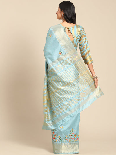 Indyancart RV Women's Elegant Assam Cotton Silk Embroidered Saree with Temple Contrast Border  ( KVD1897 )