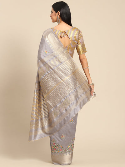 Indyancart RV Women's Elegant Assam Cotton Silk Embroidered Saree with Temple Contrast Border  ( KVD1899 )